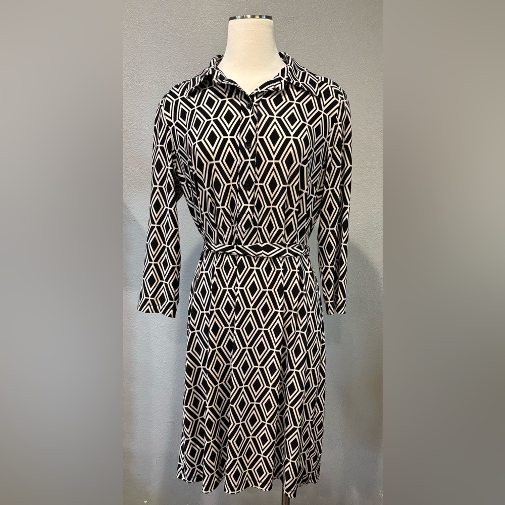 Nine West Black and White Diamond Pattern Dress